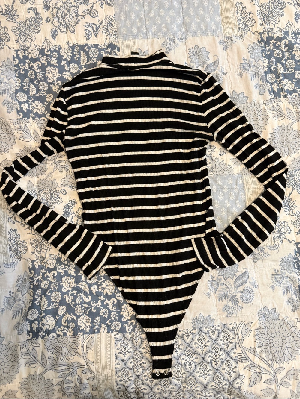 Forever 21 Black & White Striped Long-Sleeve One-Piece Bodysuit